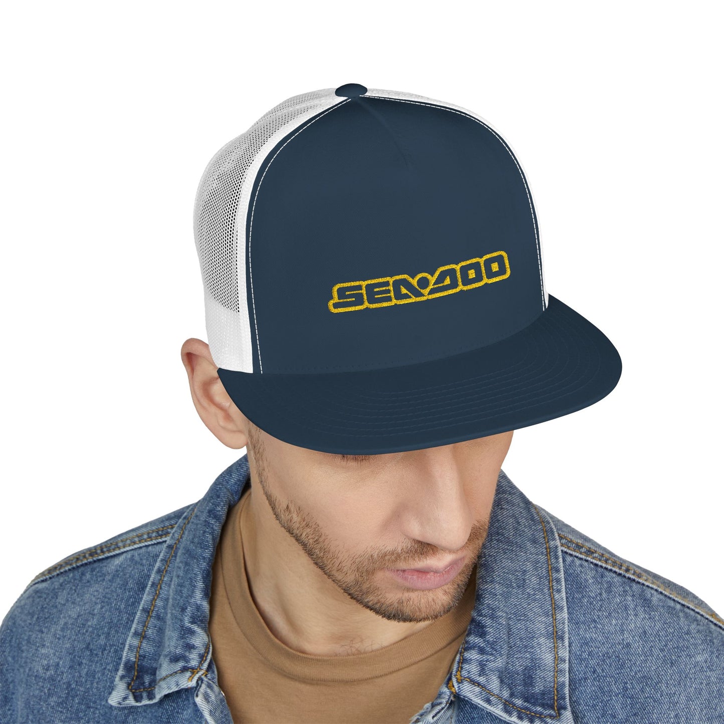 Sea-Doo Embroidered Trucker Hat — Retro Watersports Cap Yellow