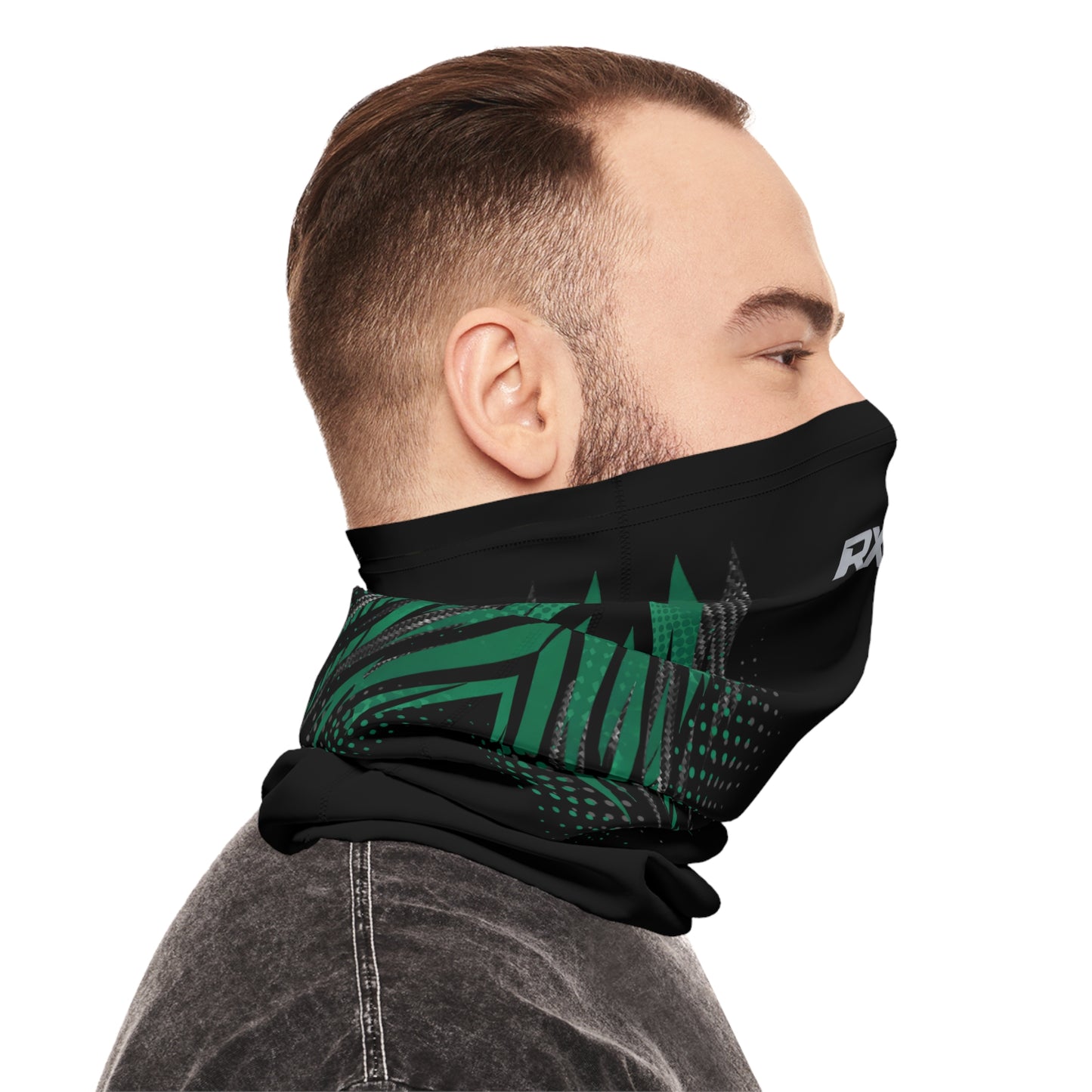 SeaDoo RXPX Racing Neck Gaiter — Apex Racing Green & Carbon Fiber Midweight Face Shield Mask