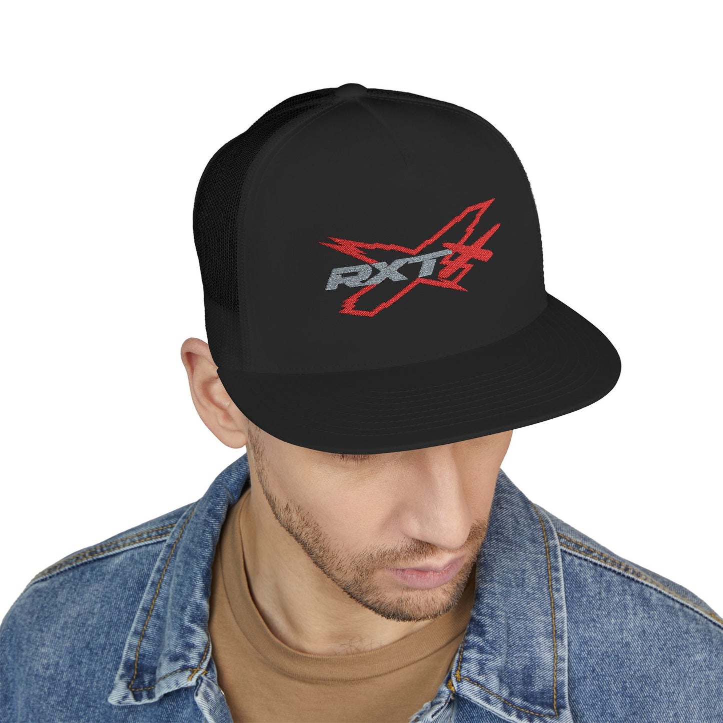 RXTX X-Team Embroidered Snap Back Trucker Cap - 5-Panel Mesh Hat Red