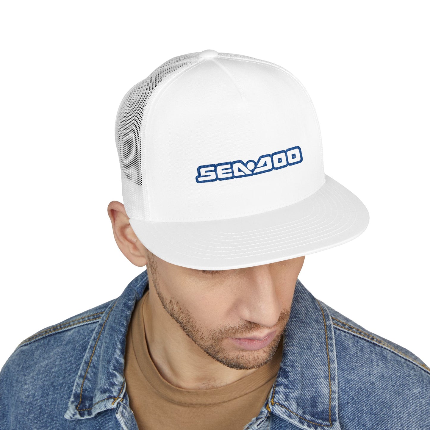 Sea-Doo Embroidered Trucker Hat — Retro Watersports Cap Blue