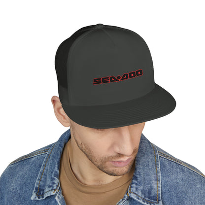 SeaDoo Performance Embroidered Trucker Cap — Mesh 5-Panel Hat Red Outline