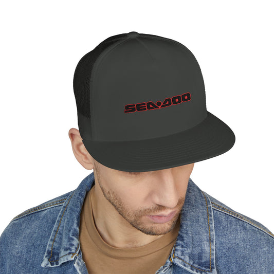 SeaDoo Performance Embroidered Trucker Cap — Mesh 5-Panel Hat Red Outline