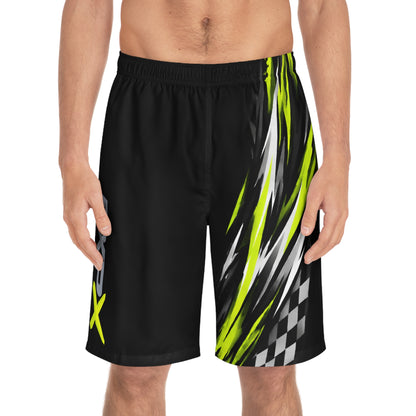 Men's RXPX Performance Racing Splash Board Shorts — Quick-Dry Surf & Swim Trunks Black & Manta Green