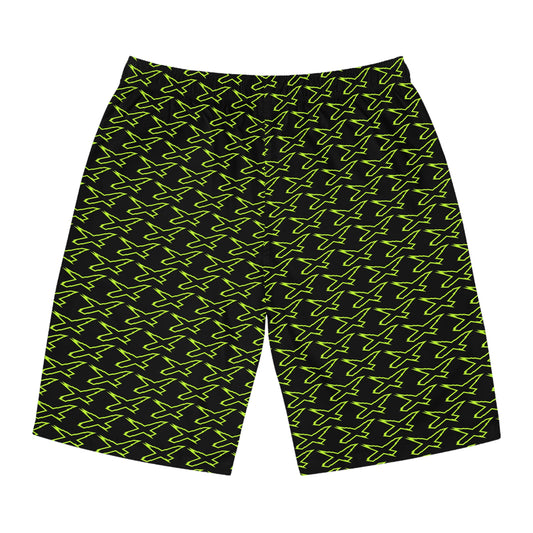 Men's X-Team Peformance Pattern Board Shorts — Beach Swim Trunks Manta Green/Black