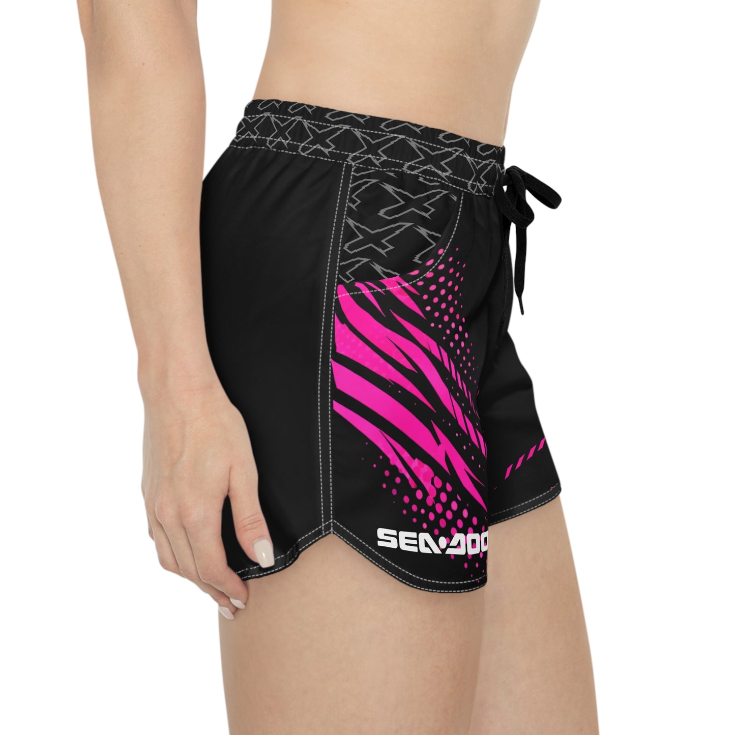 SeaDoo X-Team Women's Athletic Shorts — Dynamic Stripe Swim Shorts Pink
