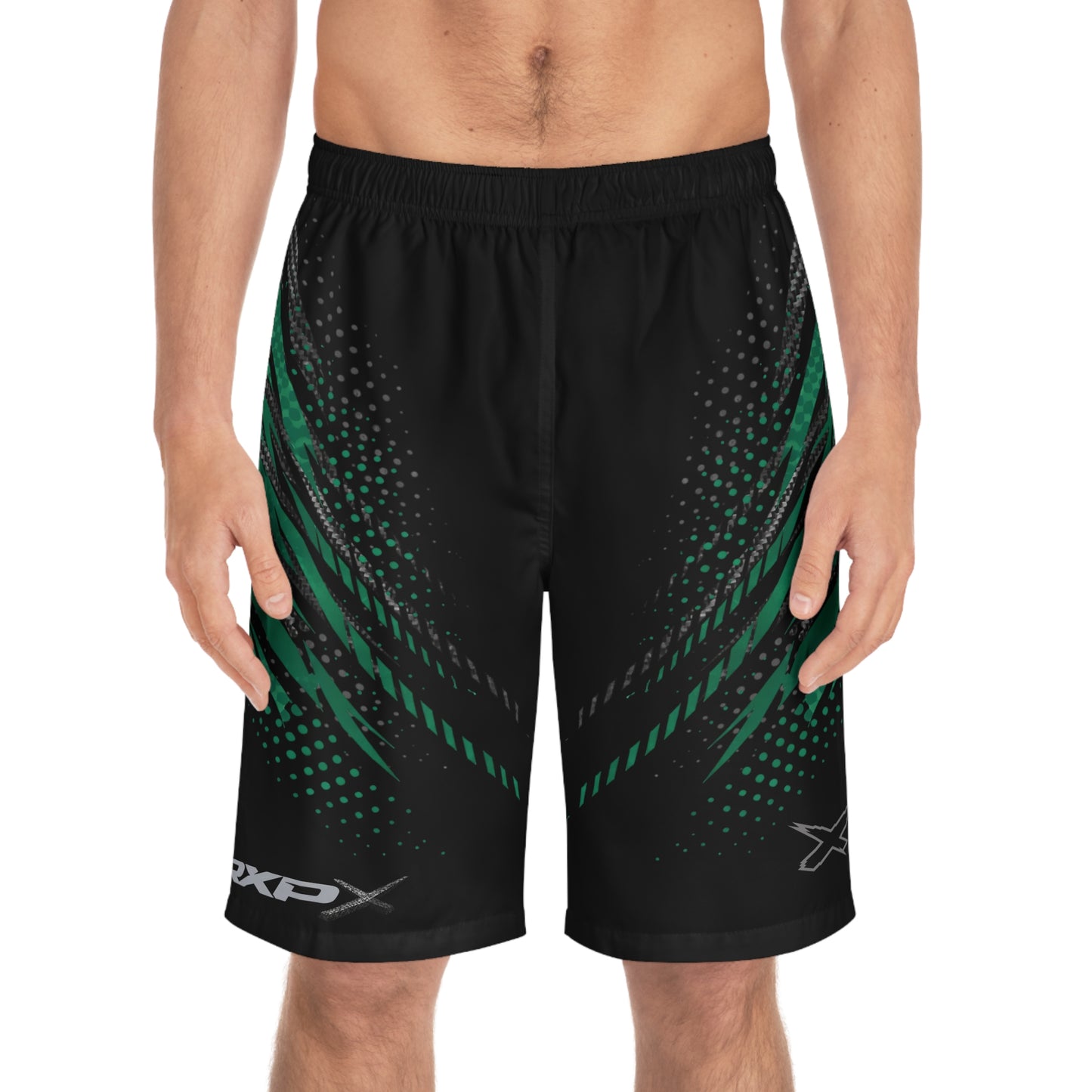 SeaDoo RXPX X-Team Men's Apex Racing Green & Carbon Fiber Racing Board Shorts — Athletic Swim Trunks