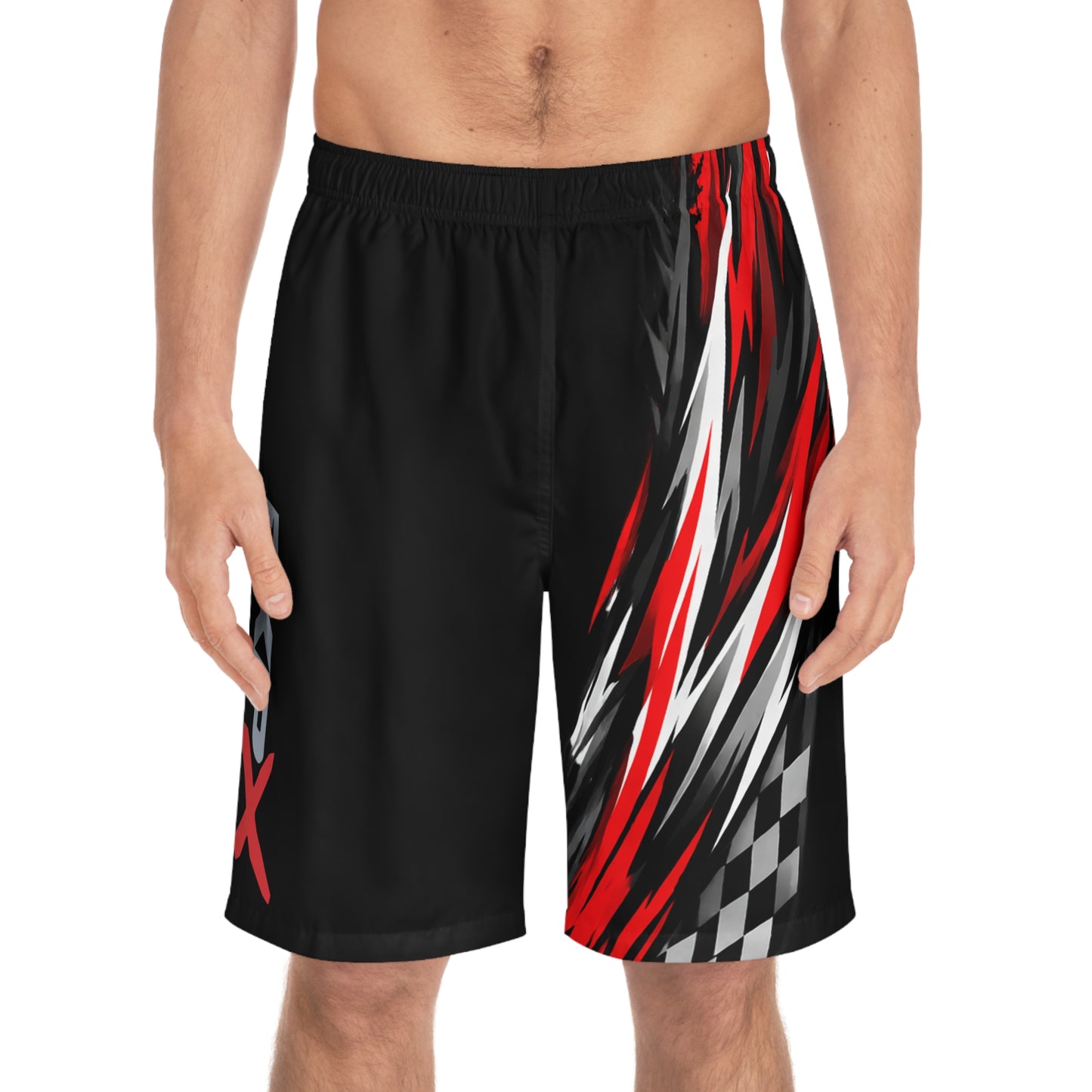 Men's RXPX Performance Racing Splash Board Shorts — Quick-Dry Surf & Swim Trunks Black & Red