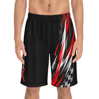 Men's RXPX Performance Racing Splash Board Shorts — Quick-Dry Surf & Swim Trunks Black & Red
