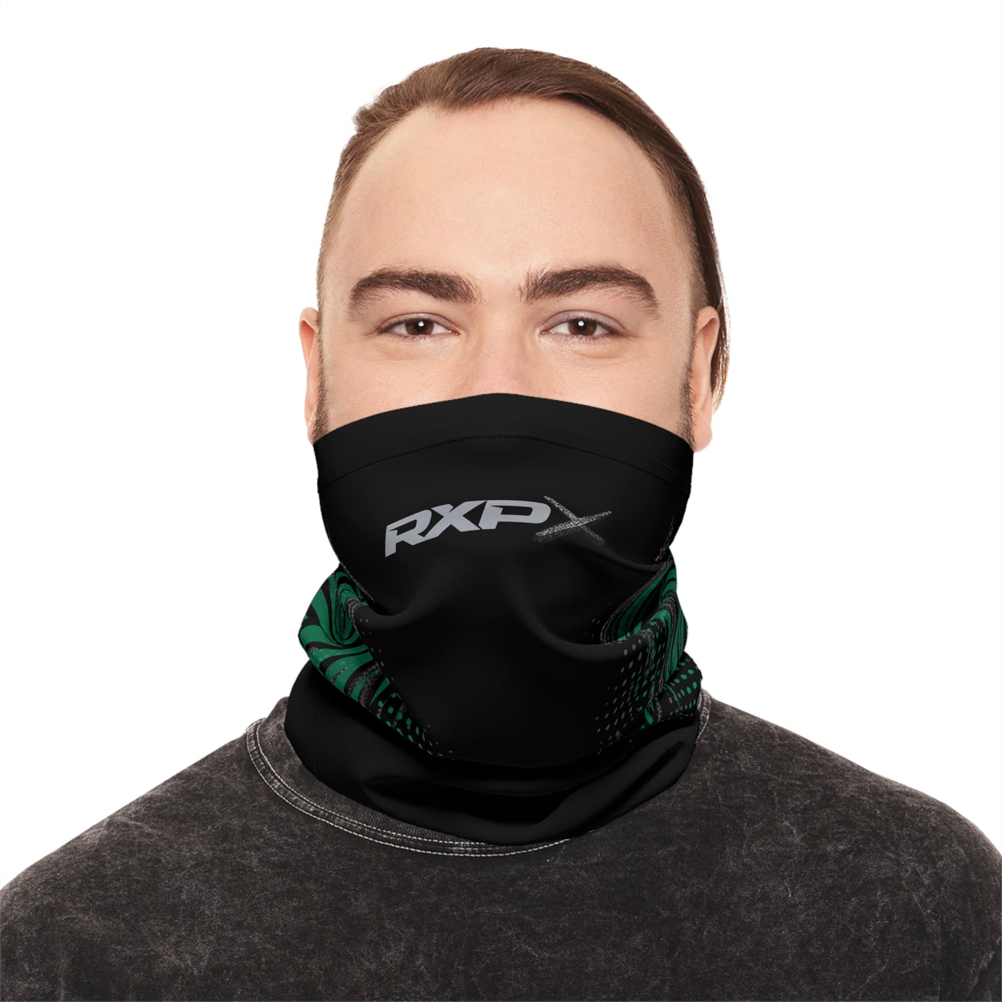 SeaDoo RXPX Racing Neck Gaiter — Apex Racing Green & Carbon Fiber Midweight Face Shield Mask