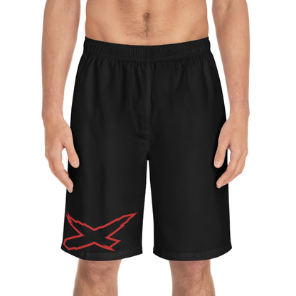 X-Team Men's Black Board Shorts — Surf & Swim Trunks Red