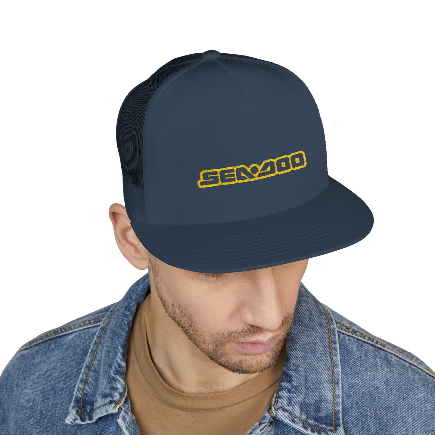 Sea-Doo Embroidered Trucker Hat — Retro Watersports Cap Yellow