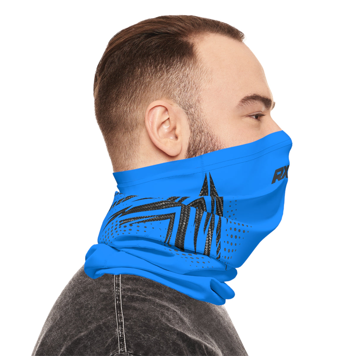 SeaDoo RXPX Racing Neck Gaiter — Gulfstream Blue & Carbon Fiber Midweight Face Shield Mask