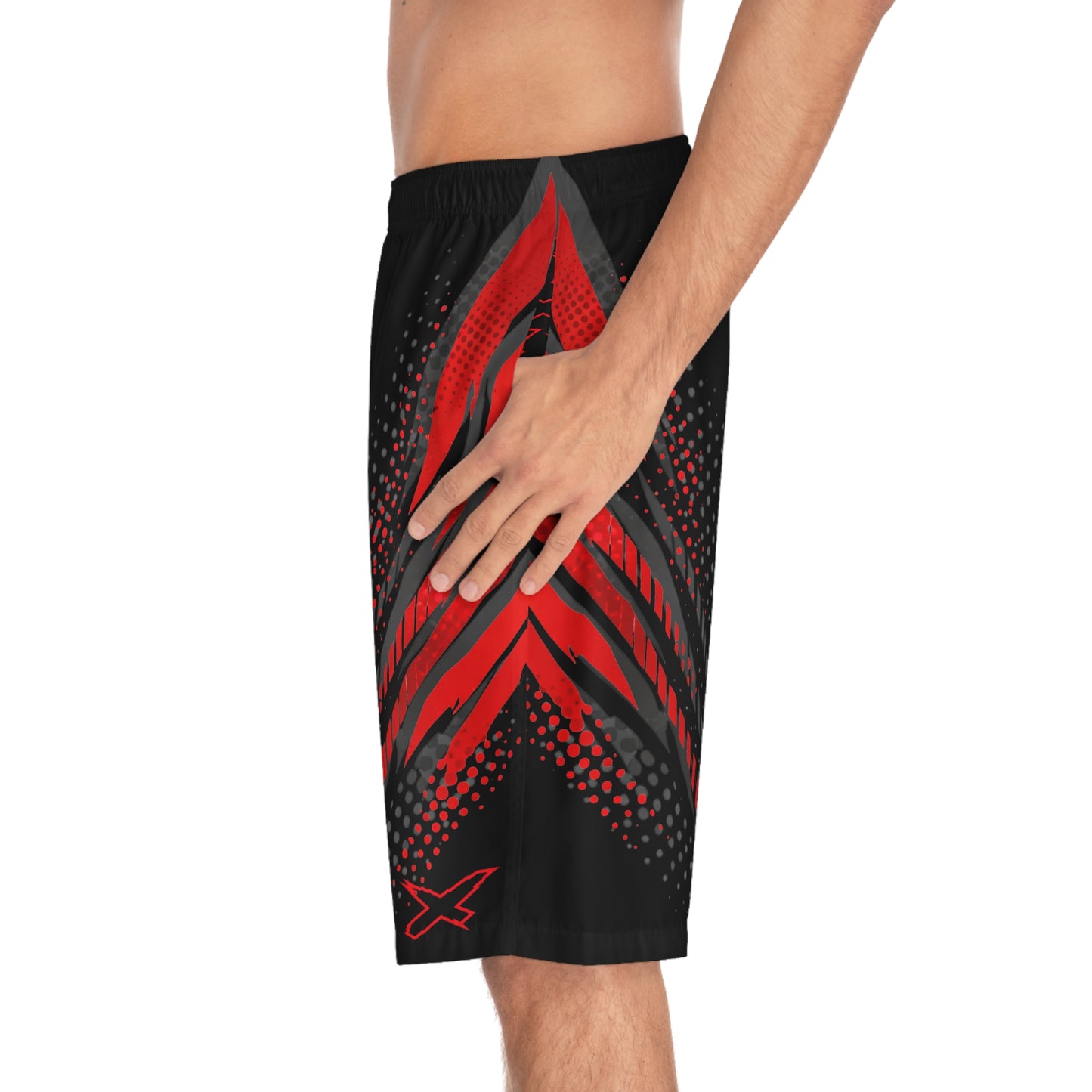 SeaDoo GTRX X-Team Men's Black & Red Racing Board Shorts — Athletic Swim Trunks