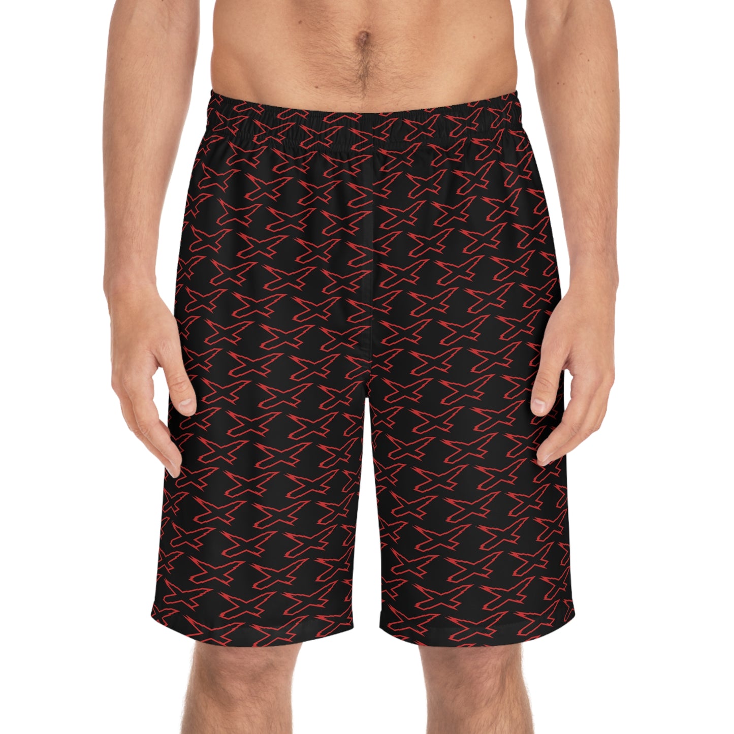 Men's X-Team Performance Pattern Board Shorts — Beach Swim Trunks Red/Black