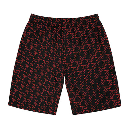 Men's X-Team Performance Pattern Board Shorts — Beach Swim Trunks Red/Black