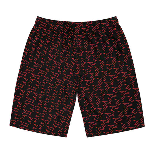 Men's X-Team Performance Pattern Board Shorts — Beach Swim Trunks Red/Black