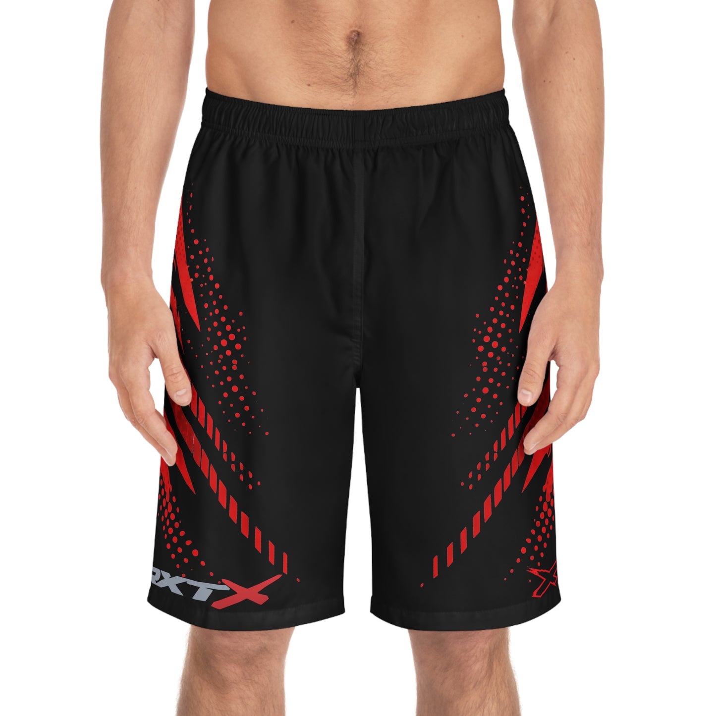 SeaDoo RXTX X-Team Men's Black & Red Racing Board Shorts — Athletic Swim Trunks