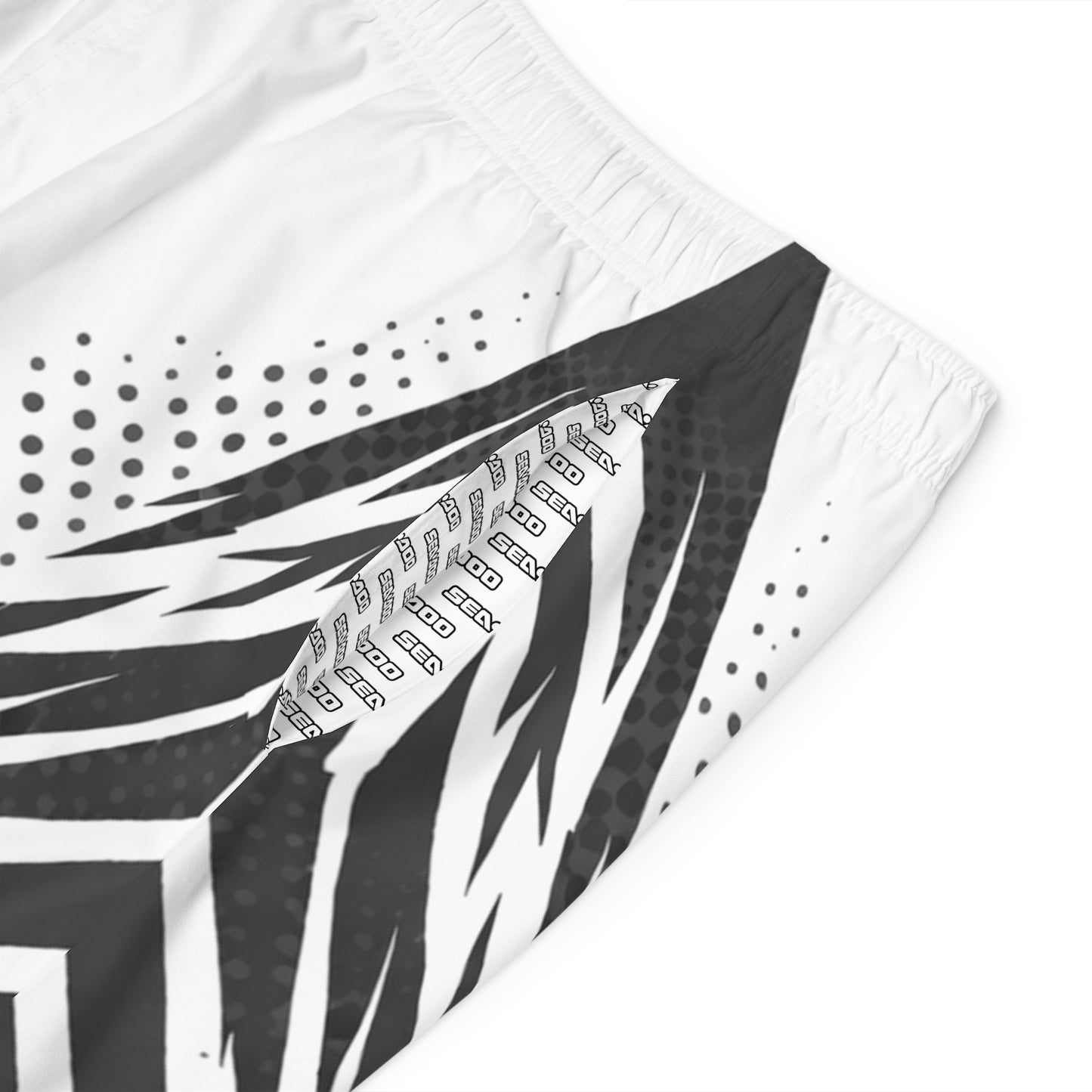 SeaDoo GTX Men's Grey & White Racing Board Shorts — Athletic Swim Trunks