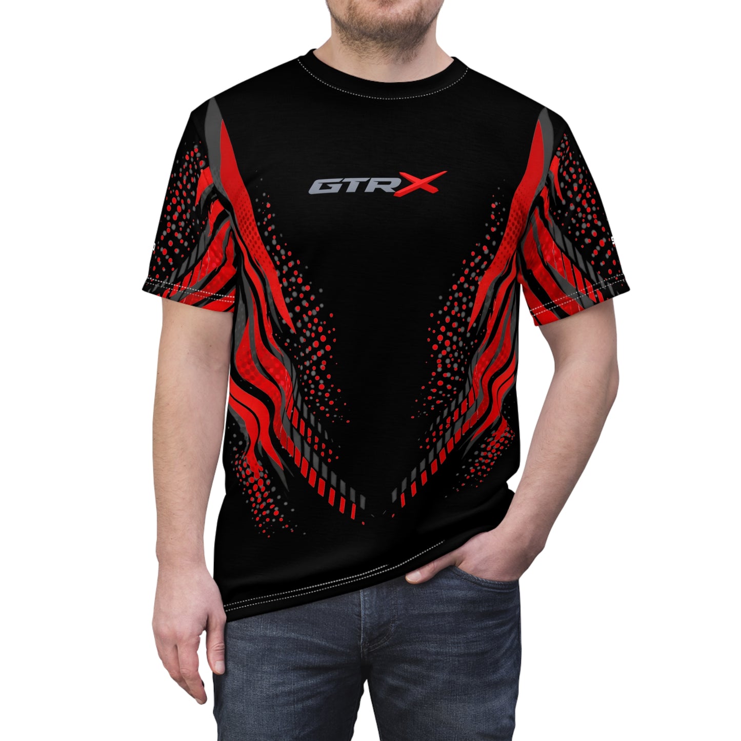 SeaDoo GTRX X-Team Cyber Racing Dri Fit Tee — Grey Red & Black All-Over Print