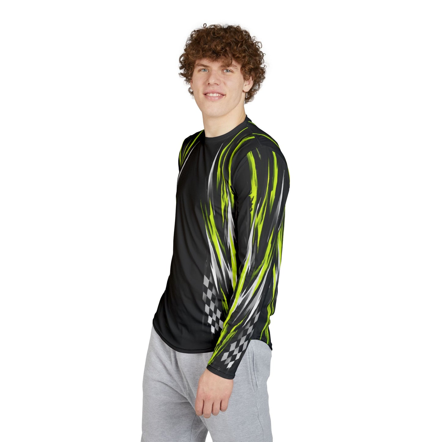 Men's Riptide Racing UV Long Sleeve Shirt — Dri Fit UPF Performance Tee - Black & Manta Green