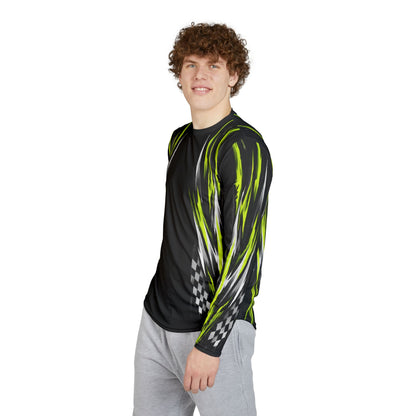 Men's Riptide Racing UV Long Sleeve Shirt — Dri Fit UPF Performance Tee - Black & Manta Green