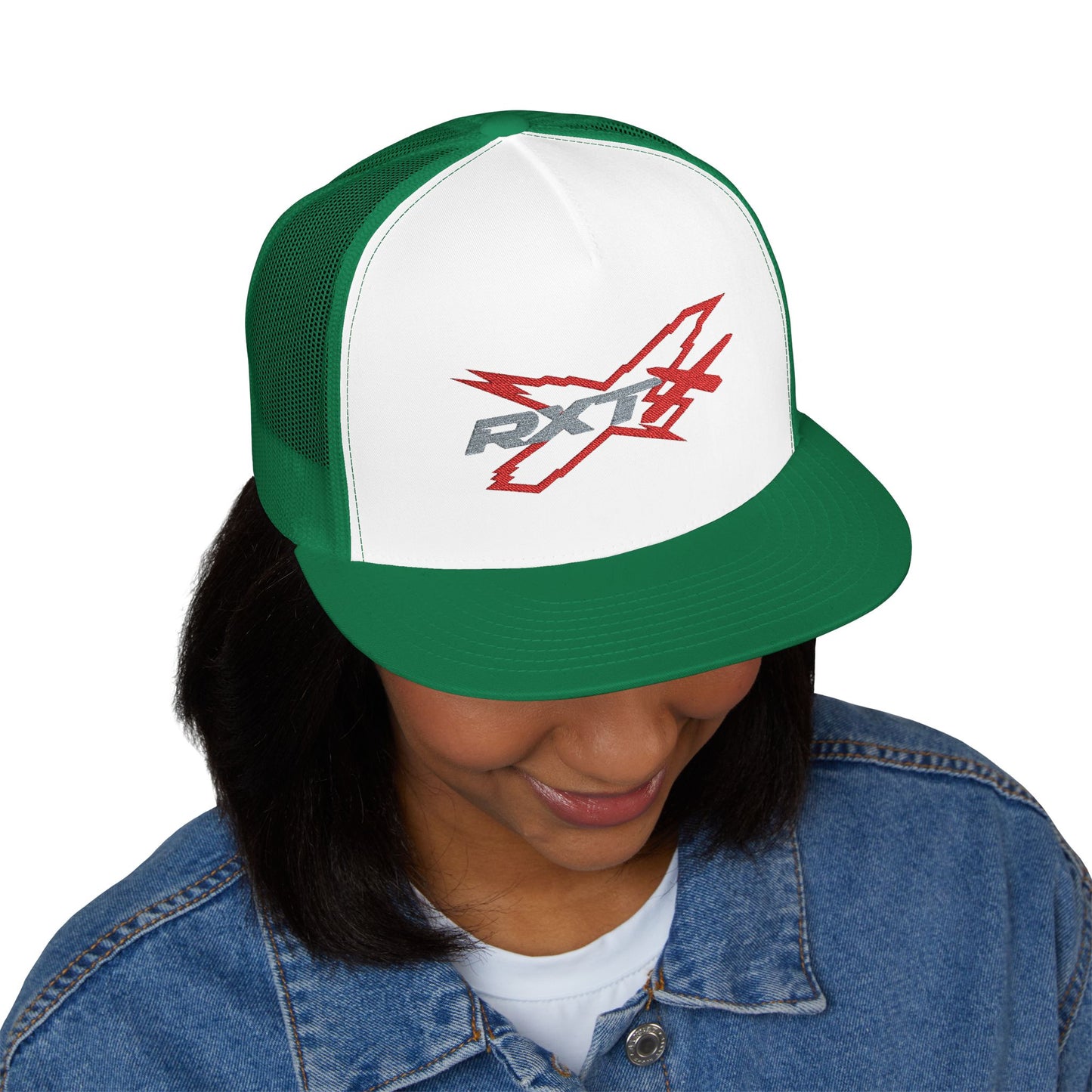 RXTX X-Team Embroidered Snap Back Trucker Cap - 5-Panel Mesh Hat Red