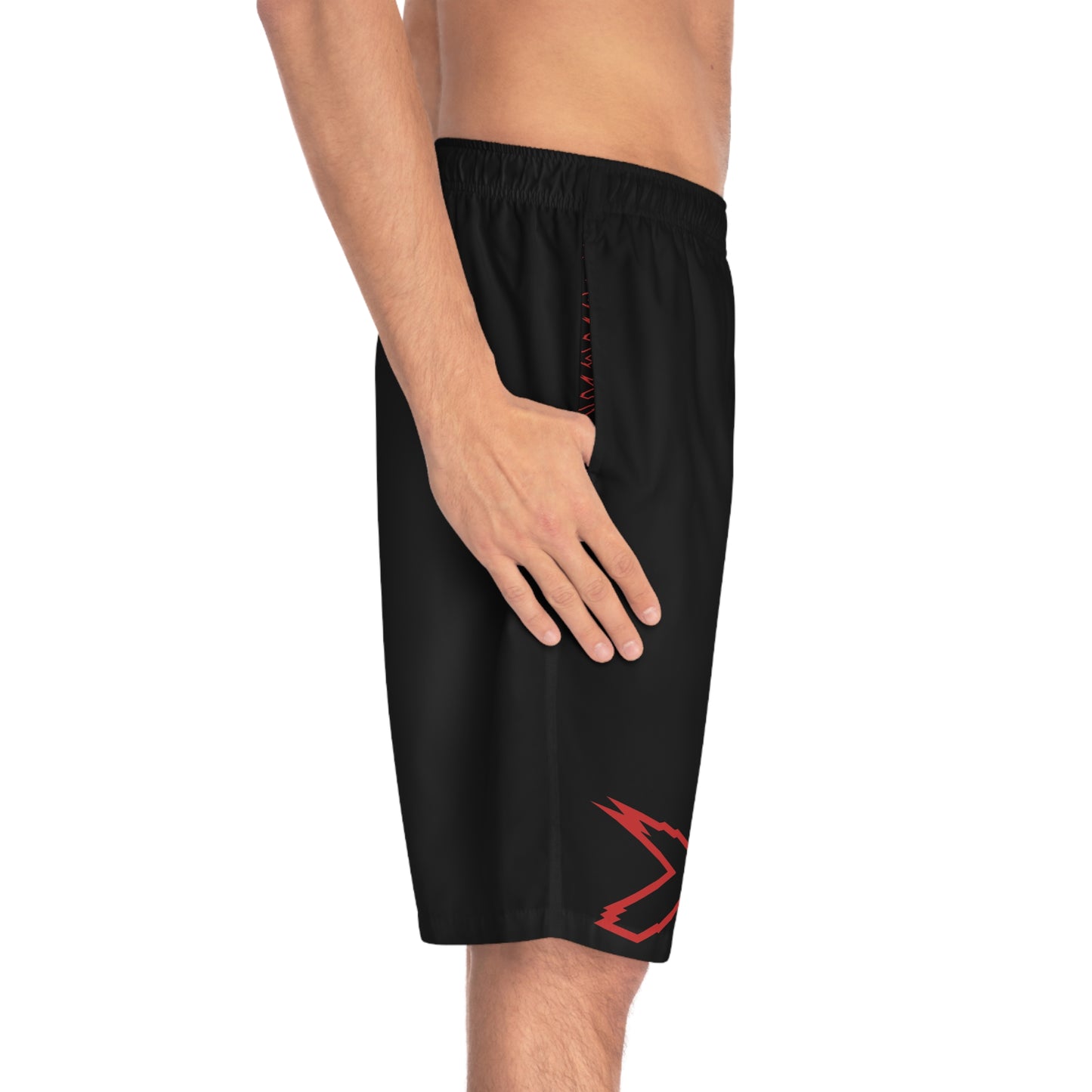 X-Team Men's Black Board Shorts — Surf & Swim Trunks Red