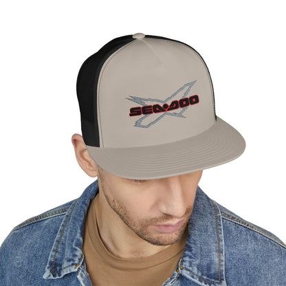 SeaDoo X-Team Performance Embroidered Trucker Cap — Mesh 5-Panel Hat Red Outline
