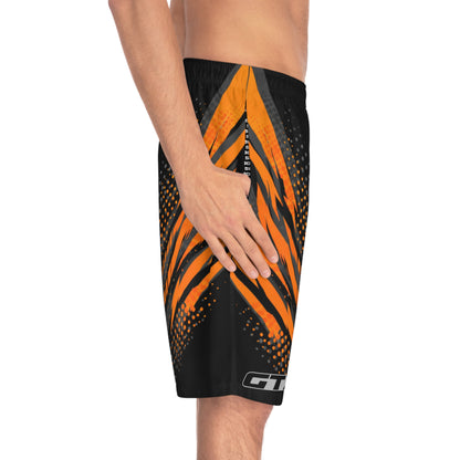 SeaDoo GTX Men's Grey & Orange Racing Board Shorts — Athletic Swim Trunks