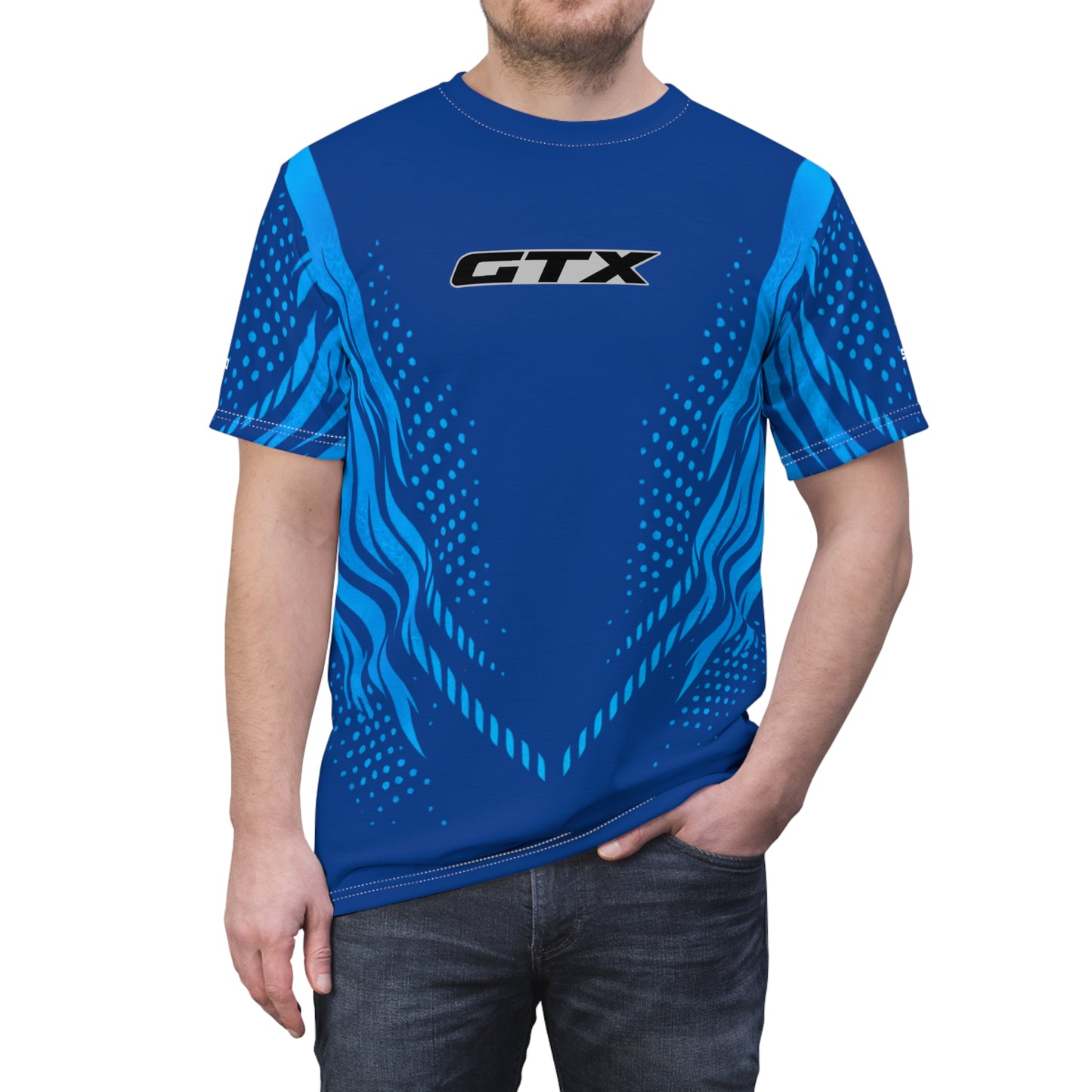SeaDoo GTX X-Team Cyber Racing Dri Fit Tee — Gulfstream Blue & Abyss Blue All-Over Print