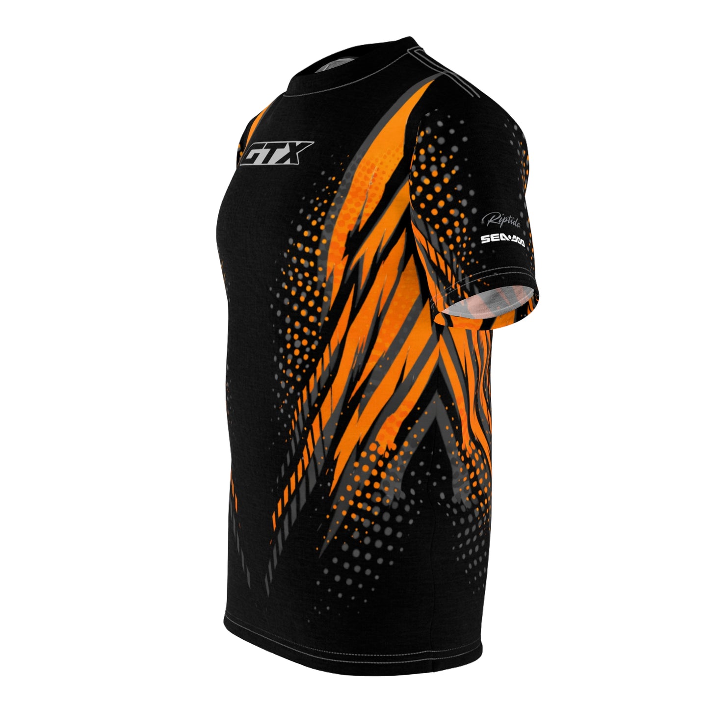 SeaDoo GTX X-Team Cyber Racing Dri Fit Tee — Grey & Orange All-Over Print