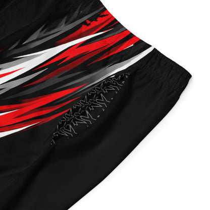 Men's RXPX Performance Racing Splash Board Shorts — Quick-Dry Surf & Swim Trunks Black & Red