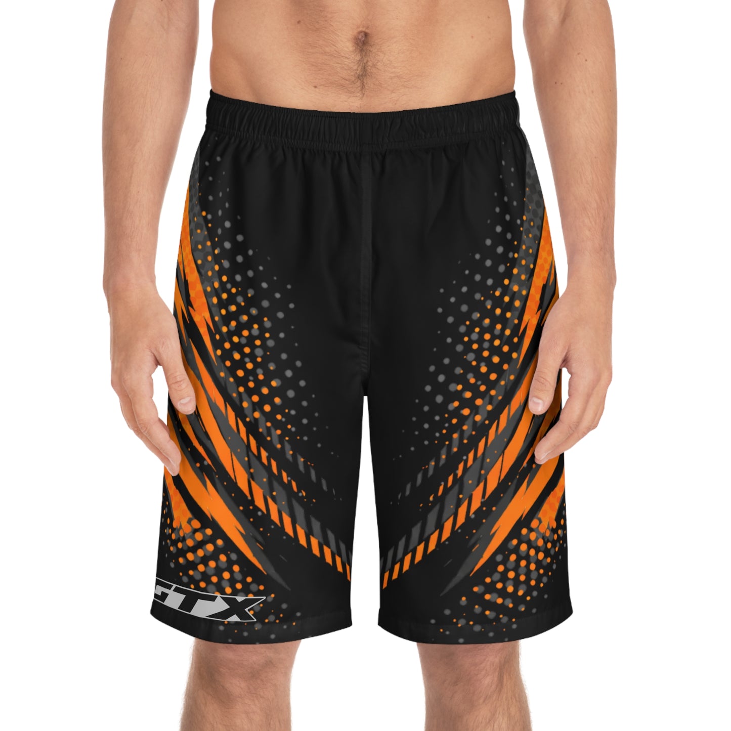 SeaDoo GTX Men's Grey & Orange Racing Board Shorts — Athletic Swim Trunks