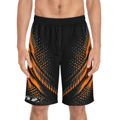 SeaDoo GTX Men's Grey & Orange Racing Board Shorts — Athletic Swim Trunks