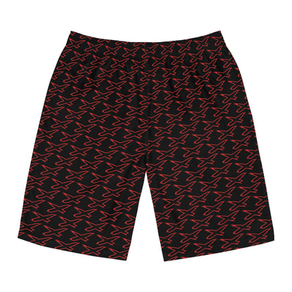 Men's X-Team Performance Pattern Board Shorts — Beach Swim Trunks Red/Black