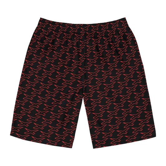 Men's X-Team Performance Pattern Board Shorts — Beach Swim Trunks Red/Black