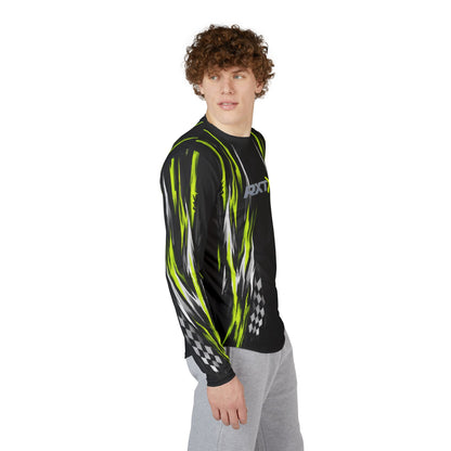Men's RXTX Racing UV Long Sleeve Jersey Shirt — Dri Fit UPF Performance Tee - Black & Manta Green