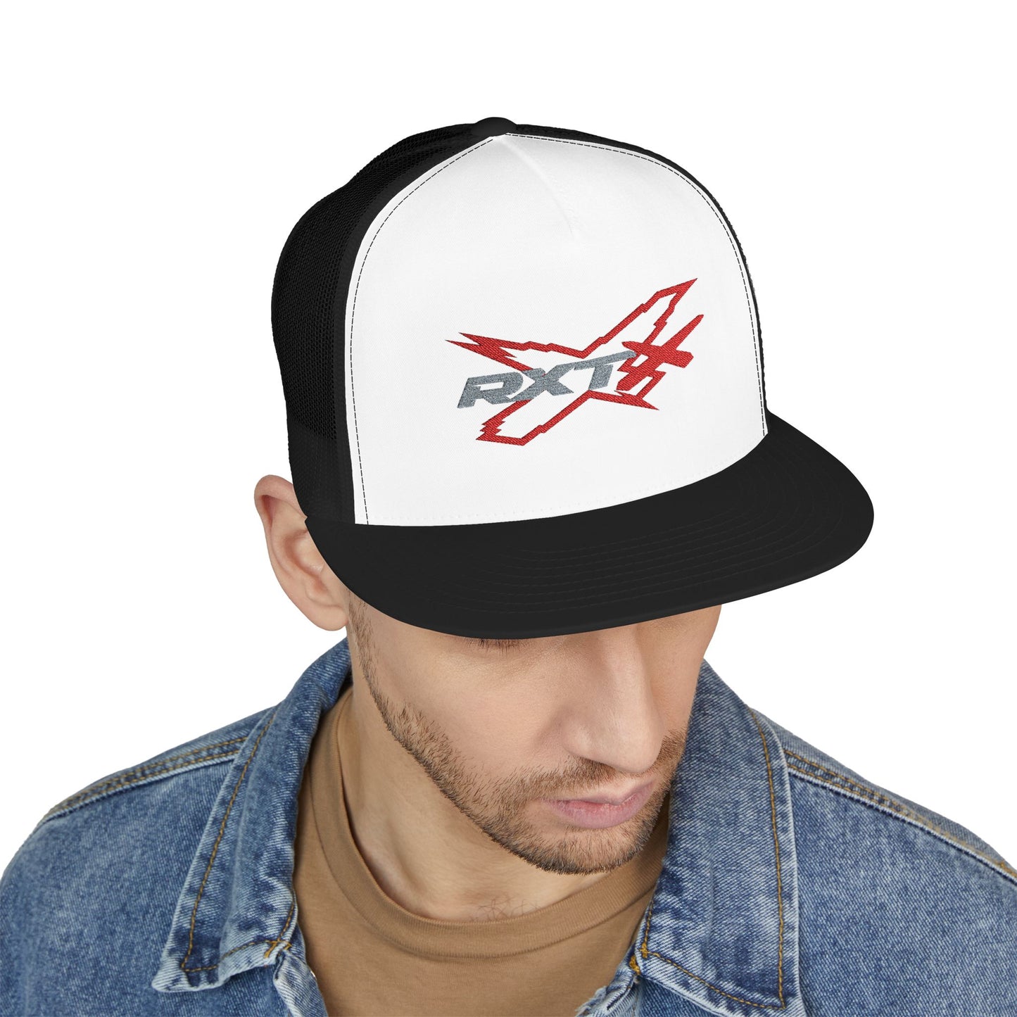 RXTX X-Team Embroidered Snap Back Trucker Cap - 5-Panel Mesh Hat Red