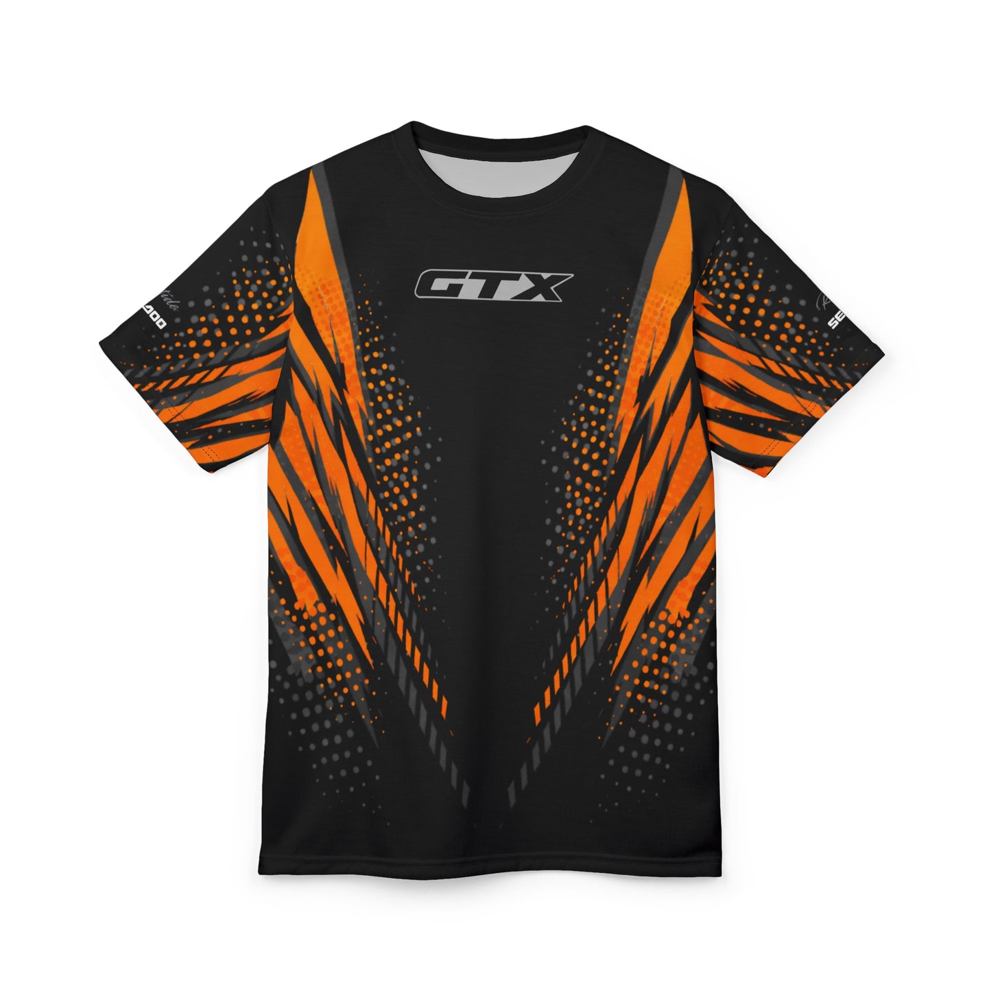 SeaDoo GTX X-Team Cyber Racing Dri Fit Tee — Grey & Orange All-Over Print