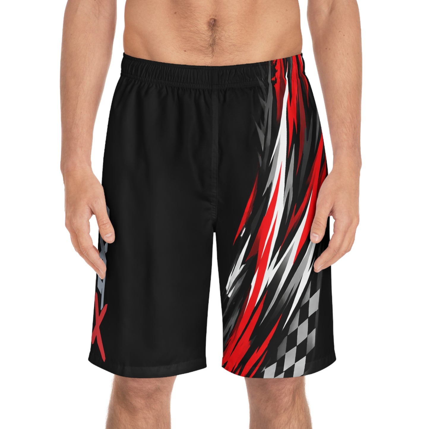 Men's RXTX Performance Racing Board Shorts — Quick-Dry Surf & Swim Trunks Black & Red