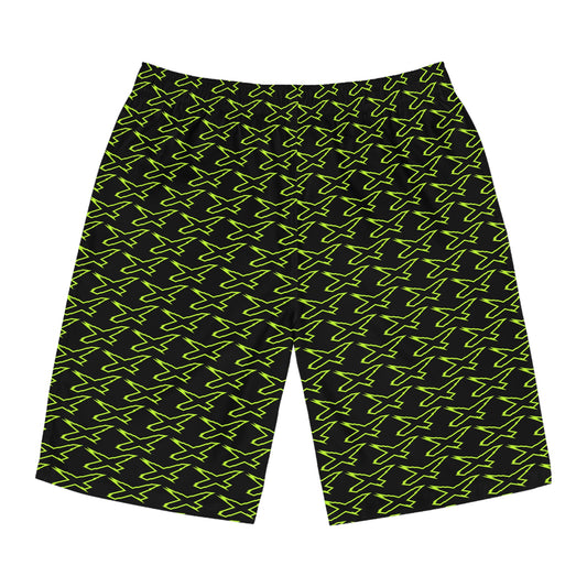 Men's X-Team Peformance Pattern Board Shorts — Beach Swim Trunks Manta Green/Black