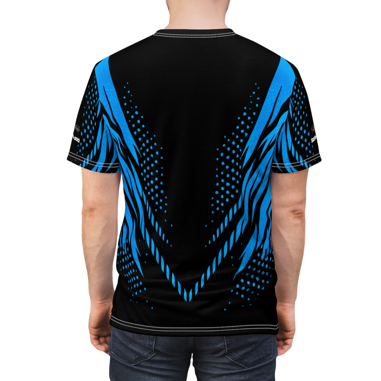 SeaDoo RXTX X-Team Cyber Racing Dri Fit Tee — Gulfstream Blue & Black All-Over Print