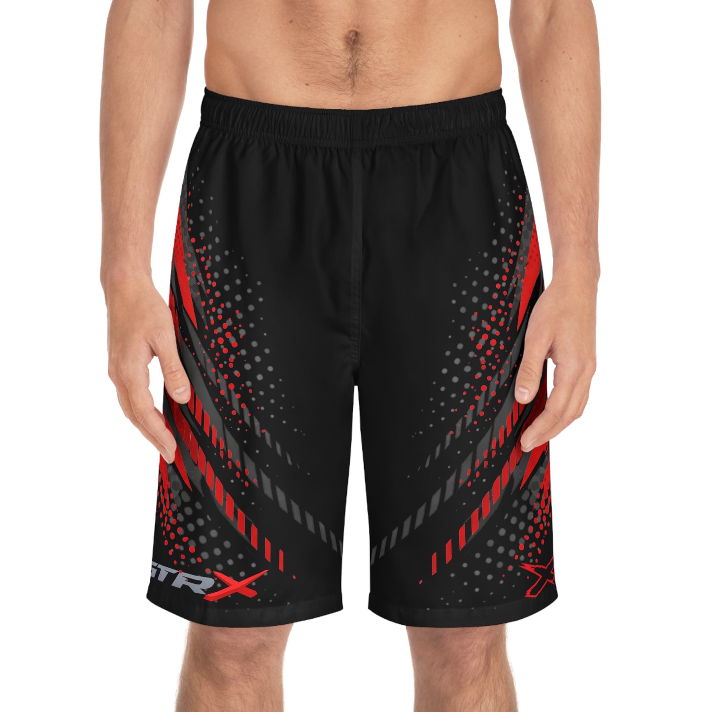 SeaDoo GTRX X-Team Men's Black & Red Racing Board Shorts — Athletic Swim Trunks