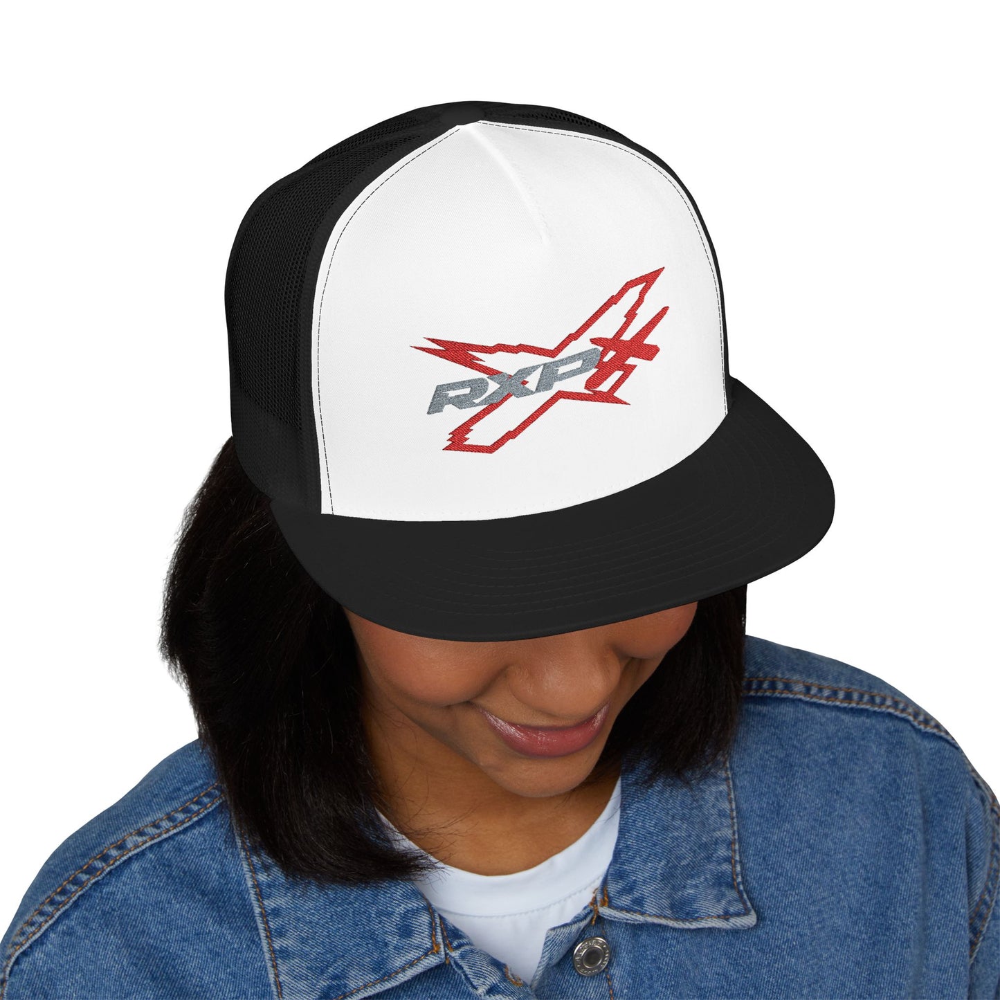 RXPX X-Team Embroidered Snap Back Trucker Cap - 5-Panel Mesh Hat Red