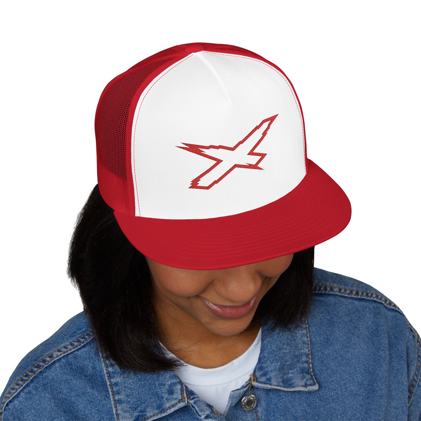 X-Team Performance Embroidered Trucker Cap — Mesh 5-Panel Hat Red