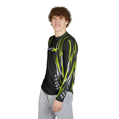 Men's RXTX Racing UV Long Sleeve Jersey Shirt — Dri Fit UPF Performance Tee - Black & Manta Green