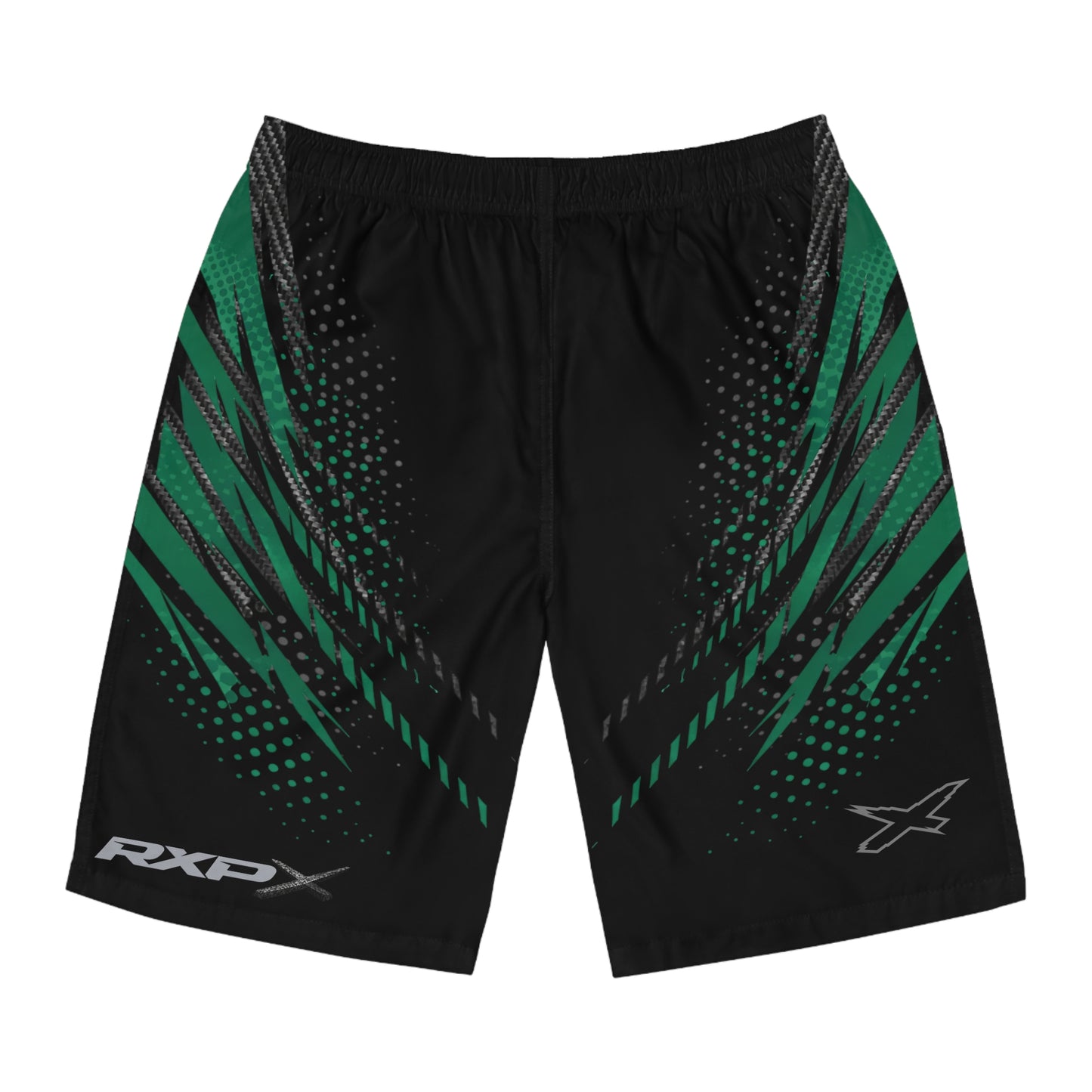 SeaDoo RXPX X-Team Men's Apex Racing Green & Carbon Fiber Racing Board Shorts — Athletic Swim Trunks
