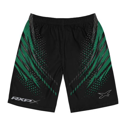 SeaDoo RXPX X-Team Men's Apex Racing Green & Carbon Fiber Racing Board Shorts — Athletic Swim Trunks