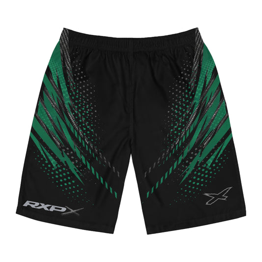 SeaDoo RXPX X-Team Men's Apex Racing Green & Carbon Fiber Racing Board Shorts — Athletic Swim Trunks