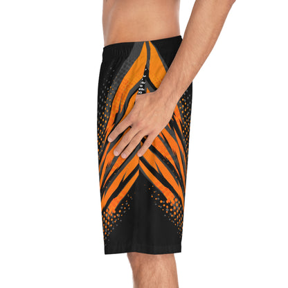 SeaDoo GTX Men's Grey & Orange Racing Board Shorts — Athletic Swim Trunks